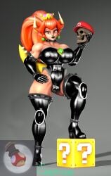 1girls 3d 3d_(artwork) ?_block anklet armlet big_breasts big_thighs black_boots black_elbow_gloves black_gloves black_leotard black_lipstick boots bowsette bracelet breasts brooch collar crown curvy dark-skinned_female dark_skin earrings elbow_gloves female female_only femdom gamer126i gloves hand_on_hip high_heel_boots holding_skull horns kabalmystic_(style) latex latex_boots latex_elbow_gloves latex_gloves latex_leotard leotard lips lipstick looking_at_viewer mario_(series) nintendo pointy_ears ponytail red_bowsette red_eyes red_hair solo spiked_anklet spiked_armlet spiked_bracelet spiked_collar spiked_thighlet strapless_leotard tail thick_eyebrows thigh_boots thighlet thighs tied_hair wide_hips