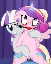 2013 20pixels alicorn ball_gag blue_eyes blush crescent_(mlp) cum cum_in_pussy cum_inside cutie_mark drooling duo equine female feral friendship_is_magic gag gagged horn horse male my_little_pony night_light_(mlp) pony princess_cadance_(mlp) saliva star_sparkle_(mlp) straight twilight_velvet_(mlp) unicorn wings