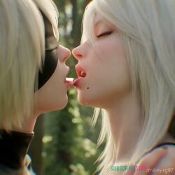 2b_(nier:automata) 2girls a2_(nier_automata) ai_generated animated clothed_sex edited forest girls_only google_gemini grok grok_imagine kissing mikey-rg97 nier:_automata passionate_kiss sound tagme video white_hair yuri
