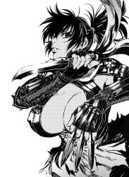 1girl breasts dark-skinned_female dark_skin huge_breasts kunai manyuu_chifusa manyuu_hikenchou solo weapon