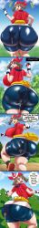 1boy 1girl ai_generated asphyxiation ass assjob bike_shorts booty_shorts bouncing_ass buttjob covered_buttjob cum cum_drip cum_on_ass cum_puddle cum_string cum_under_clothes cum_while_forced english_text excessive_cum female femdom giantess haruka_(pokemon) huge_ass humiliation larger_female male may_(pokemon) nintendo pokemon punished revive_(pokemon) shorts size_difference smaller_boy trapped_in_clothing under_another's_clothes