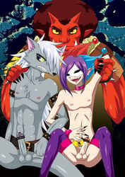 3boys akaoni censored egami fur furry gay human interspecies joker lupine male male_only penis pretty_cure red_oni smile_precure stockings wolf wolfrun yaoi