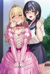 ai_generated blonde_hair blush crossdressing femboy femdom original original_character princess school_uniform