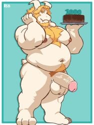 anthro asgore_dreemurr balls bara barazoku beard caprine deltarune facial_hair flaccid furry goat horns male male_only muscles muscular nude overweight penis rafaxsg solo solo_male undertale white_fur yellow_hair
