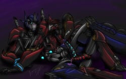 blush kissing_shoulder knock_out knock_out_(transformers) knockout optimus_prime spooning_position tagme transformers transformers_prime yaoi