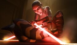 2girls 3d aerolae ahsoka_tano airress3d_(3d-modeller) alien asajj_ventress athletic_female bald_female blender blue_eyes breast_focus breasts clone_wars dathomiri dubious_consent faceless facial_markings female female_focus female_only fully_nude functionally_nude girl_on_top kocean_3d leather lesbian licking_lips lightsaber nightsister nipples nude on_back orange_skin pussy sith smile sparks star_wars tagme the_clone_wars:_season_seven threatening togruta white_skin wraps yuri
