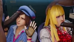 2boys 2girls 3d alley asian_female asuka_kazama big_penis blender blowjob clothed_female_nude_male dark-skinned_male emilie_de_rochefort forced_oral imminent_rape interracial oshino3d tagme tears tekken tekken_8