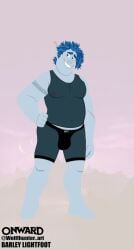 1boy 2021 barley_lightfoot black_jockstrap blue_hair bulge chubby disney elf flat_colors gay jockstrap male male_only nipples onward_(2020) pixar solo wolffhunter_art