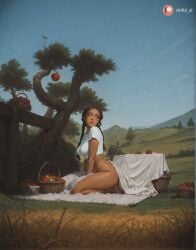 1girl ai_generated aisinful apple ass avatar_the_last_airbender big_ass big_boobs big_butt blush braid breasts brown_hair butt female food forest fruit hi_res katara large_breasts long_hair meat medium_breasts nature solo thick_thighs tree twin_braids wide_hips