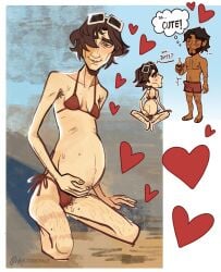 2d 2d_(artwork) arcane arcane_jayce arcane_viktor beach beach_background belly bikini bikini_bottom bikini_top boner boobs breasts color colored couple cuntboy cuntboy/male cuntboy_focus cute cute_couple digital_media_(artwork) english english_dialogue english_text erection full_color gay gay_male hearts jayce_talis jayvik kneeling mpreg nsfw penis pregnant pregnant_belly pregnant_cuntboy pregnant_male red_bikini riot_games romantic romantic_couple suggestive swimsuit swimwear viktor_(league_of_legends) yaoi