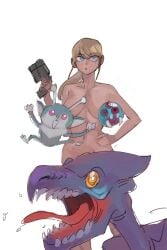 33dot big_breasts blonde_female blonde_hair blue_eyes breasts completely_nude completely_nude_female convenient_censoring covered_nipples groin gun hips holding_gun holding_weapon hourglass_figure light_blue_eyes metroid metroid_(creature) natural_breasts navel nude nude_female ridley samus_aran skinny skinny_female zero_clothes_samus
