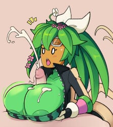 1boy 1girls aybr big_breasts blaster_master breasts breasts_bigger_than_head cum cumshot female female_focus grabbing_own_breast kanna_(blaster_master) male nipples paizuri paizuri_lead_by_female paizuri_on_lap plant plant_girl plant_humanoid titjob