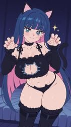 ai_assisted ai_generated big_breasts black_hair black_thighhighs breasts cat_ears cat_lingerie cat_tail curvy curvy_body curvy_female detached_sleeves female female_focus female_only green_eyes huge_breasts large_breasts lingerie long_hair looking_at_viewer moonwool_branch panty_&_stocking_with_garterbelt pose posing seductive seductive_eyes seductive_look seductive_mouth seductive_pose seductive_smile smile smiling solo solo_female solo_focus stocking_anarchy thick_ass thick_thighs thighhighs thighs uncensored