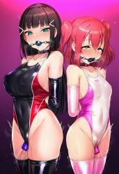 2girls ai_generated bondage gag kurosawa_dia kurosawa_ruby love_live! love_live!_sunshine!! swimsuit vibrator