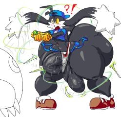 1boy ?! anthro ass backwards_baseball_cap balls black_fur black_hair blush blush_lines cat feline feline_humanoid femboy furry hips hyper_ass iamveryincognito klonoa klonoa_(series) large_ass large_balls large_penis male male_focus male_only namco overalls penis shocked shocked_expression thick_thighs thighs underwear wardrobe_malfunction wide_hips yellow_eyes