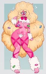 alternate_version_available big_breasts blonde_hair breasts candy candy_girl candy_humanoid covering_nipples drool femsub large_breasts long_hair original pink_skin pubic_hair thick_thighs transformation wrenzephyr2