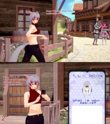 3d 3girls cat_ears cat_tail commission english_text female female_focus final_fantasy final_fantasy_xiv gray_hair helisent_woode koikatsu miqo'te oc original_character phone reality_warping text thracie_isshu viera xavierhuge yae_yoshizawa