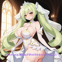 1girl ai_generated arched_window bare_shoulders big_ass big_breasts blush bridal_garter bridal_gauntlets bridal_lingerie bridal_tiara bridal_veil bride bride_gown bride_veil cathedral chandelier church cleavage crown detached_sleeves dianne_(outerplane) drill_hair elbow_gloves frills garter_belt hair_ornament huge_ass huge_breasts illustration indoor large_breasts light_green_hair light_source long_hair marriage orange_eyes outerplane palace patreon patreon_username ringlets sexy sideboob slutty_body slutty_dress slutty_female smile solo squishing_breasts thick thick_ass thick_hips thick_legs thick_thighs throne_room tiara twintails underbust url veil waifu waifuheaven waifuheaven_ai watermark white_dress white_gloves white_panties window yellow_eyes