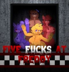 3d bonnie_(cally3d) bonnie_(fnaf) chica_(cally3d) chica_(fnaf) comic female_only five_nights_at_freddy's fnaf foxy_(cally3d) foxy_(fnaf) freddy_(cally3d) freddy_(fnaf) fredina's_nightclub nightbotgrey pose poster