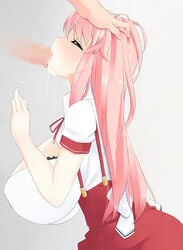 blush censored closed_eyes fellatio female huge_breasts kaimantokage long_hair oral penis pink_hair