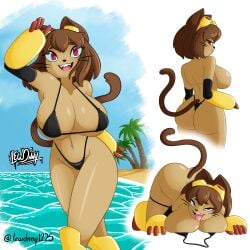 ahegao ass_up beach big_ass big_breasts black_bikini catgirl cute_face danny12 furry gameoverse kit_(gameoverse) kit_bodega micro_bikini nude_female pressing_breasts shiny_skin tail thicc_thighs voluptuous_female