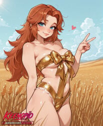 1girl 1girls 2d absurdres ai ai_art ai_generated anime_girl anime_style best_quality big big_ass big_breasts big_butt breasts colored detailed_background digital_art female full_body high_quality highres keenopio looking_at_viewer malon masterpiece ocarina_of_time rule34 smile solo the_legend_of_zelda upper_body waifu watermark