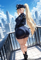 1girl ai_assisted ai_generated ass belt blonde_hair blue_eyes breasts building city curvaceous curvy curvy_female curvy_figure female hat huge_ass large_breasts long_hair looking_at_viewer looking_back miyuai naruto naruto_(series) pencil_skirt police_uniform policewoman ponytail skirt sky skyscraper smile solo thick thick_ass thick_butt thick_hips thick_legs thick_thighs uniform voluptuous voluptuous_female wide_hips wide_thighs yamanaka_ino