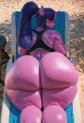 3d ai_generated anthro anthro_female ass ass_bigger_than_head ass_focus back_view bbw beach big_boobs big_breasts black_panties cellulite chubby daballsman dumptruck_ass equestria_girls equine fat fat_ass fat_female furry furry_female gigantic_ass hasbro horse huge_ass huge_breasts illustrious_(stable_diffusion) large_breasts lying_on_stomach mare milf milf_body my_little_pony nerd nerdy_female overweight overweight_female panties plump plump_ass sci-twi twilight_sparkle_(mlp) wide_hips