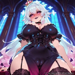 1girl 1girls ai_generated bangs blush booette boosette breasts breasts, bunilew camel_toe cameltoe cleavage clothed clothed_female crown curvy female female_focus female_only focus fringe fully_clothed grey_skin hair_ornament jewelry large_breasts light_skin mario_(series) nintendo nipples nipples_covered nipples_visible_through_clothing pink_eyes princess_king_boo pussy sfw solo solo_female solo_focus super_crown teeth tight_clothes tight_clothing uncensored white_hair white_skin