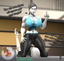 1girls 3d 3d_(artwork) about_to_facesit big_breasts big_thighs black_pants black_yoga_pants breasts cleavage curvy curvy_female female female_focus fighting_ring gamer126i grey_eyes grey_hair indoors kabalmystic_(style) lips low_ponytail midriff nintendo open_mouth pants part_1 ponytail talking_to_another tank_top text thick thick_hips thick_thighs thighs tied_hair white-skinned_female white_skin wide_hips wii_fit wii_fit_trainer wii_fit_trainer_(female) yoga_pants
