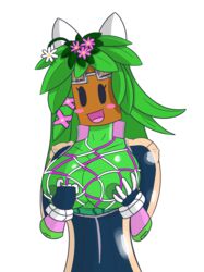 blaster_master blaster_master_zero blaster_master_zero_2 breasts e-why female kanna_(blaster_master) mob_face nipples plant_girl plantie solo unzipped_bodysuit watermelon_bra watermelon_nets