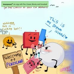 battle_for_dream_island battle_for_dream_island_again bfb bfdi bfdia blocky_(bfdi) coiny cum cum_in_mouth eraser_(bfdi) genital_slit handjob masturbation object_shows orgy pen_(bfdi) penetration penile_masturbation snowball_(bfdi) stroking_penis tentacle_penis
