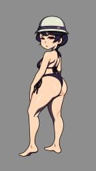 1girls 2026 2d artist_name artist_request artist_signature ass ass_focus bikini black_hair breasts clothing filia_(skullgirls) hat red_eyes skullgirls swimsuit tagme thighs