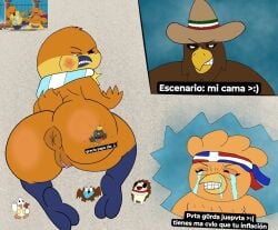 argentina argentinian_female avian beak big_ass birds country_mascots_(revov) eagle facebook feathers hornero in_floor kinn_krinso kinnkrinso_art meme mex_(revov) mexican_eagle mexican_male mexico one_eye_closed revov revov_(series) scarf scarf_only sombrero tina_(revov) tina_hornero troll_face