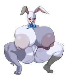 1girl 1girls bunny_ears female female_focus female_only five_nights_at_freddy's five_nights_at_freddy's:_security_breach gigantic_breasts huge_ass huge_breasts junbutfreaky nervous nervous_smile solo squatting sweating vanny_(fnaf)