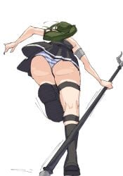 ass black_skirt green_hair panties running sousou_no_frieren striped_panties ubel_(sousou_no_frieren) upskirt