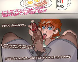 bracers cheating cheating_boyfriend cock cock_worship daddy daddy_kink dickgirl leaking leaking_cum leaking_precum male male/male male_only male_pov oc open_mouth oral pov pov_eye_contact progoo red_hair saliva saliva_drip saliva_string table touching_penis under_table under_the_table underwear veins veiny_penis wet wet_penis