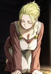ai_generated arnheid bent_over big_boobs big_breasts big_tits blonde-haired_female blonde_female blonde_hair boobs breasts busty_female civitai clothed collarbone female_focus female_only huge_breasts indoors large_breasts large_tits light-skinned_female light_skin maid medieval nordic norse_woman on_knees pale-skinned_female pale_skin perfect_body stable_diffusion tits viking_female vinland_saga voluptuous voluptuous_female