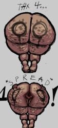 1girls anus ass_focus bent_over body_writing dark-skinned_female dastardlymenace enya_geil follower_celebration gilf jojo's_bizarre_adventure large_ass marker mature_female older_female presenting presenting_hindquarters pussy spread_anus spread_butt spreading spreading_ass thick_thighs