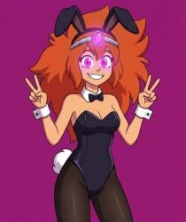 1girl 1girls ai_generated animal_ears animal_tail bare_shoulders black_bow black_bow_tie black_bowtie black_hairband black_leotard black_pantyhose black_stockings bow bow_tie bowtie breasts bunny_costume bunny_ears bunny_girl bunny_suit bunny_tail bunnysuit cleavage collar cuff_links cuffs cuffs_(clothing) detached_collar fake_animal_ears fake_tail female female_focus female_only femsub glowing glowing_eyes hair_band hairband happy_trance headband headgear hypnosis hypnotized hypnotized_female latex latex_leotard leotard looking_at_viewer magenta_background magenta_eyes mind_control nomad_of_nowhere pantyhose peace_sign peace_signs playboy_bunny rabbit_ears rabbit_tail red_hair rooster_teeth simple_background skout smile solo solo_female solo_focus standing stockings strapless strapless_leotard tail tech_control traditional_bowtie v_sign white_collar wrist_cuffs zupern0va_(manipper)