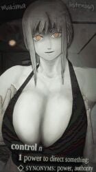 1girls big_breasts breast_focus breasts chainsaw_man cleavage clothed clothed_female creepy definition editorfella female female_only looking_at_viewer makima_(chainsaw_man) open_mouth solo solo_female stare staring staring_at_viewer