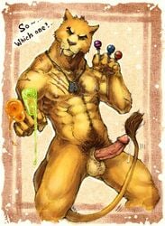 abs anthro balls erection fangs feline fur furry ice_cream lollypop male male_only medal muscles necklace penis pockyrumz pose pubes scar solo toned