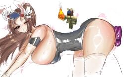 big_breasts big_butt big_thighs black_eyes brown_hair bunny_ears bunnysuit cum_on_body cum_on_face cum_on_thighs eternal_towers_of_hell eyebags juke's_towers_of_hell obbyist octawave oily pussy_juice_drip roblox roblox_avatar skitsuna sweatdrop thighhighs top_towers_community water_drop white_skin white_thighhighs
