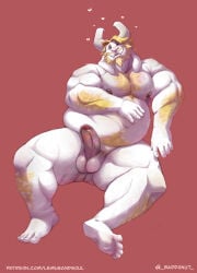 anthro asgore_dreemurr baddonut balls bara barazoku beard body_hair boner caprine deltarune erection facial_hair furry goat horns male male_only muscles muscular nude overweight penis solo solo_male undertale white_fur yellow_hair