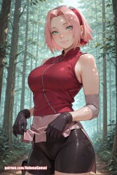 ai ai_art ai_generated anus ass big_ass big_breasts full_nelson green_eyes large_areolae large_breasts naruto naruto_(series) naruto_shippuden pink_hair pussy ripped_clothing robosusensei sakura sakura_haruno sex