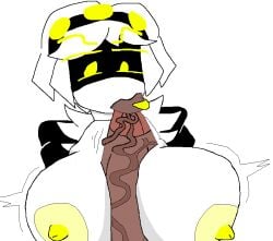 1girls between_breasts big_cock big_penis boobs breasts female female_focus female_only murder_drones murder_drones_x_humans solo solo_female solo_focus sucking_penis v_(murder_drones) white_background yellow_eyes