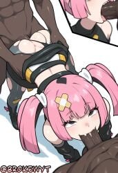 1girl 2boys ai_generated ass bandaid bangs blunt_bangs brokewyt coral_(pokemon) dark-skinned_male dark_skin detached_sleeves doggystyle double_penetration fellatio group_sex hair_ornament hetero hi_res high_quality high_resolution highres interracial long_hair makeup mmf_threesome multiple_boys multiple_penises oral pantyhose penis pink_hair pokemon pokemon_(anime) pokemon_horizons rolling_eyes saliva sango_(pokemon) sex sex_from_behind skirt solo_focus spitroast threesome tongue torn_clothes torso_grab twintails uncensored veins veiny_penis