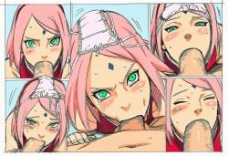 1boy 1girls fellatio green_eyes mr._elmo naruto naruto_(series) naruto_shippuden panties_on_head pink_hair pink_panties sakura_haruno