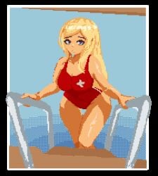 animated_gif ass_expansion big_ass blonde_hair fat_ass huge_ass indulgences lifeguard lifeguard_swimsuit pixel_art pool riley_(indulgences) sole_female tan_skin thick_thighs thigh_expansion thighs_bigger_than_head