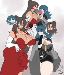 blue_eyes blue_hair body_swap brown_hair byleth_(fire_emblem) byleth_(fire_emblem)_(female) confused crossover curvy_figure dark-skinned_female female_only fire_emblem fire_emblem:_three_houses futanari huge_ass huge_breasts huge_cock interspecies kono_subarashii_sekai_ni_shukufuku_wo! nintendo onat shocked smug sylvia_(konosuba) taller_female thick_thighs throbbing_penis tongue tongue_out